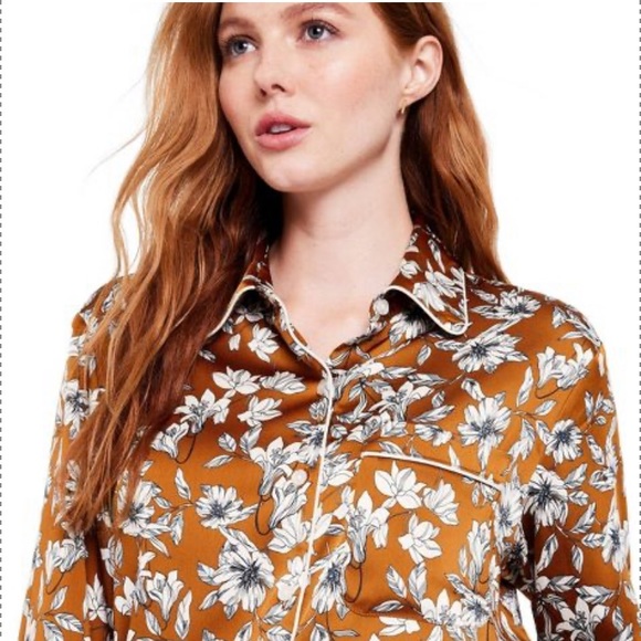 2X 🔖 LA LIGNNE x Target SOLD OUT Women's Floral Button Front Blouse Brown Silky - Picture 7 of 17